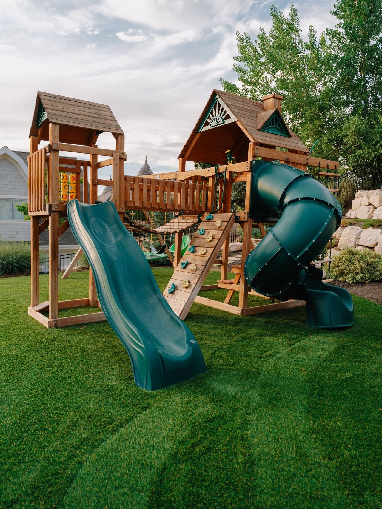 A play area surfaced in artificial turf